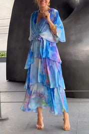 Theodora Waverly | Lagdelt Blomstret Maxi-kjole i Silke