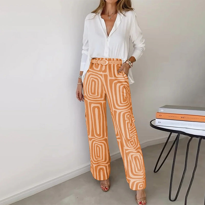 Nadine Albertson | Stilfulde Bukser med Vide Ben & Knappeskjorte