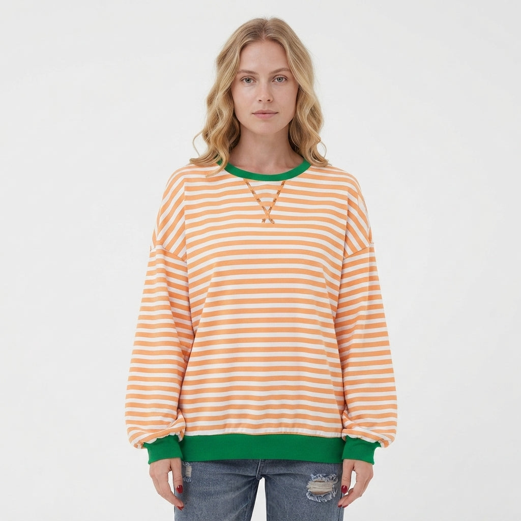 Stine Lindgaard | Oversized gestreiftes Sweatshirt mit Neondetails