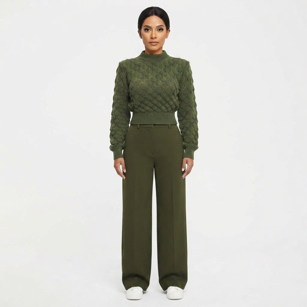 Stine Vestergaard | Cropped Textured Knit Top with Puff Sleeves