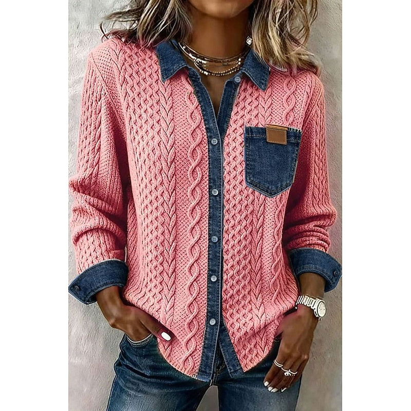 Frida Kaas | Strikket Skjorte med Denim-kontrast