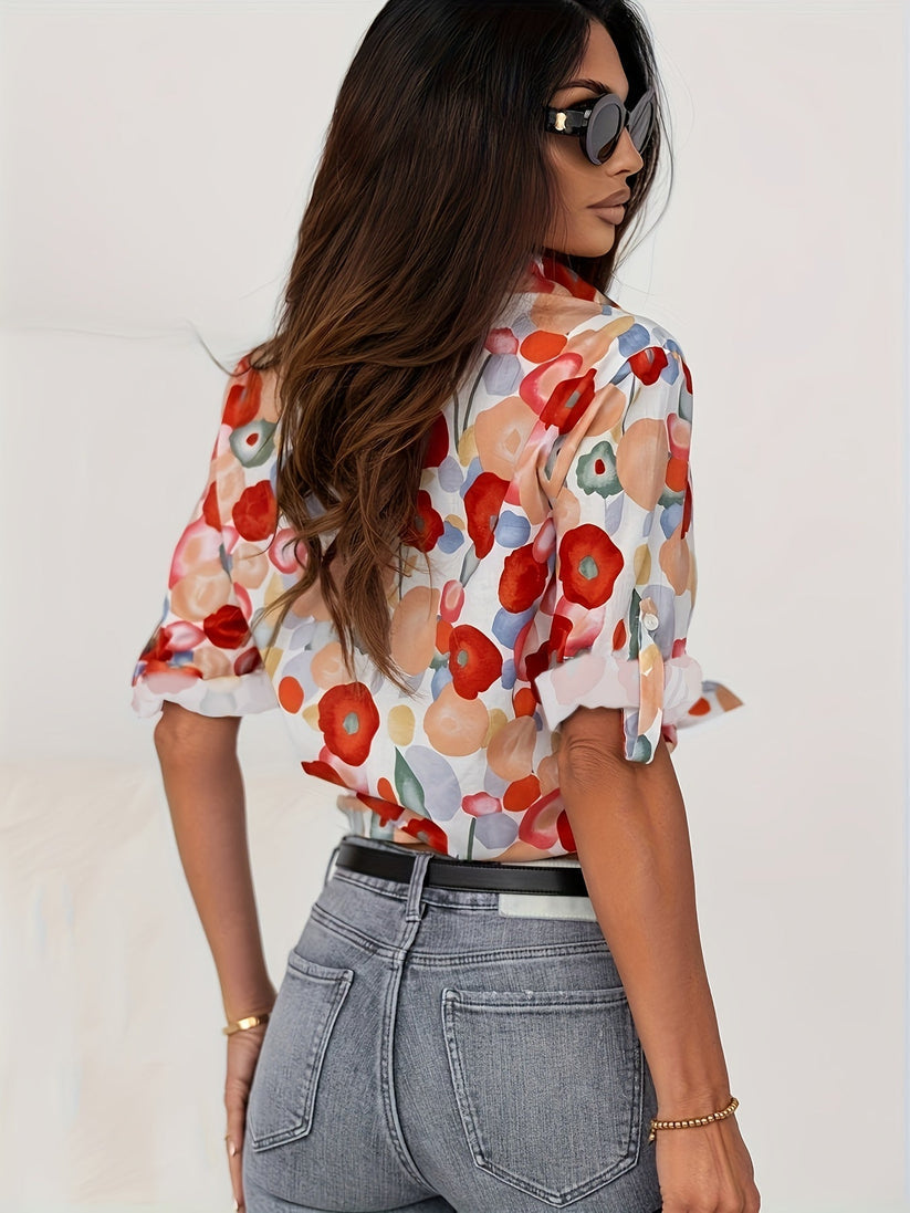 Marguerite Ashford | Blomstret Bluse med Farvefuldt Botanisk Mønster