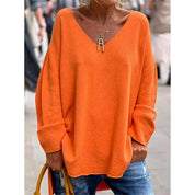 Marie Schou | Relaxed V-Neck Pullover i orange