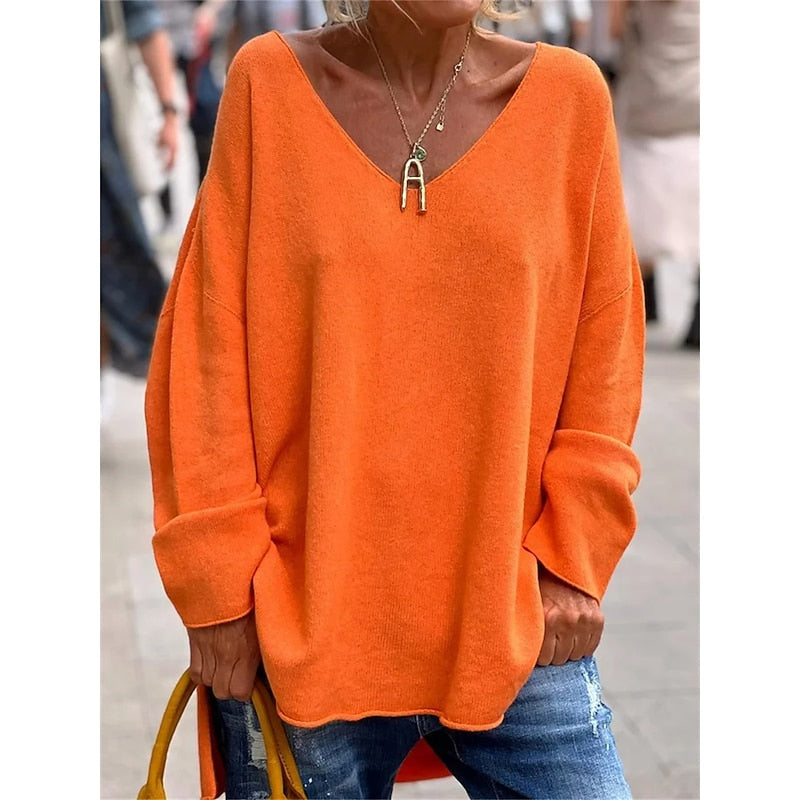 Marie Schou | Relaxed V-Neck Pullover i orange