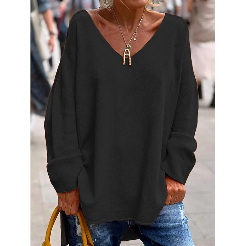 Marie Schou | Relaxed V-Neck Pullover i orange