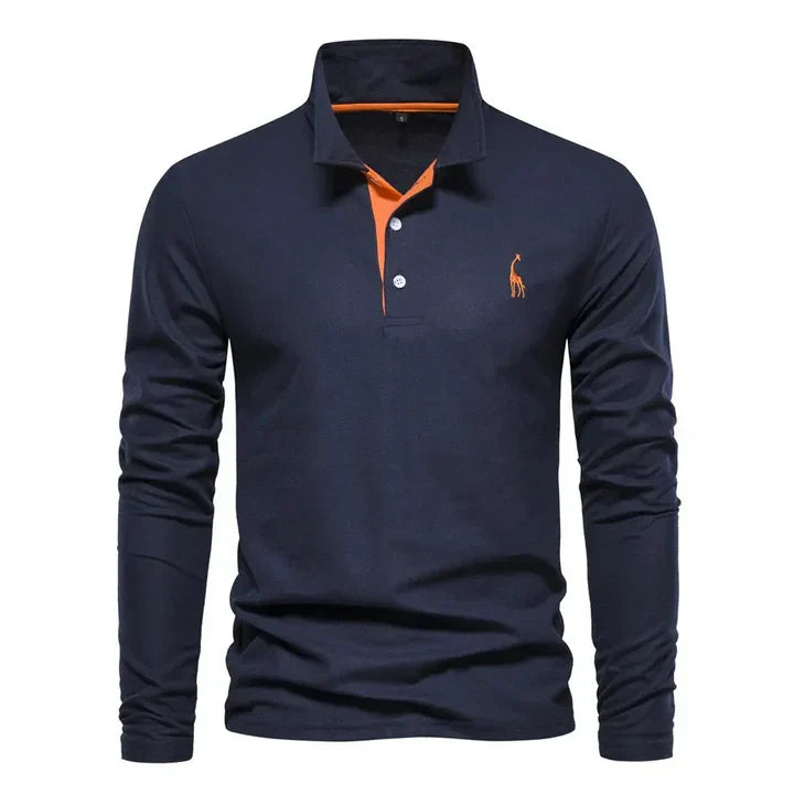 Jesper Holgaard | Langærmet Poloshirt med Røde Kontrastdetaljer
