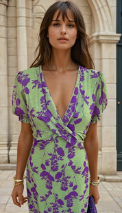 Bianca Salvatore | Midi-kjole med blomsterprint og slå-om effekt