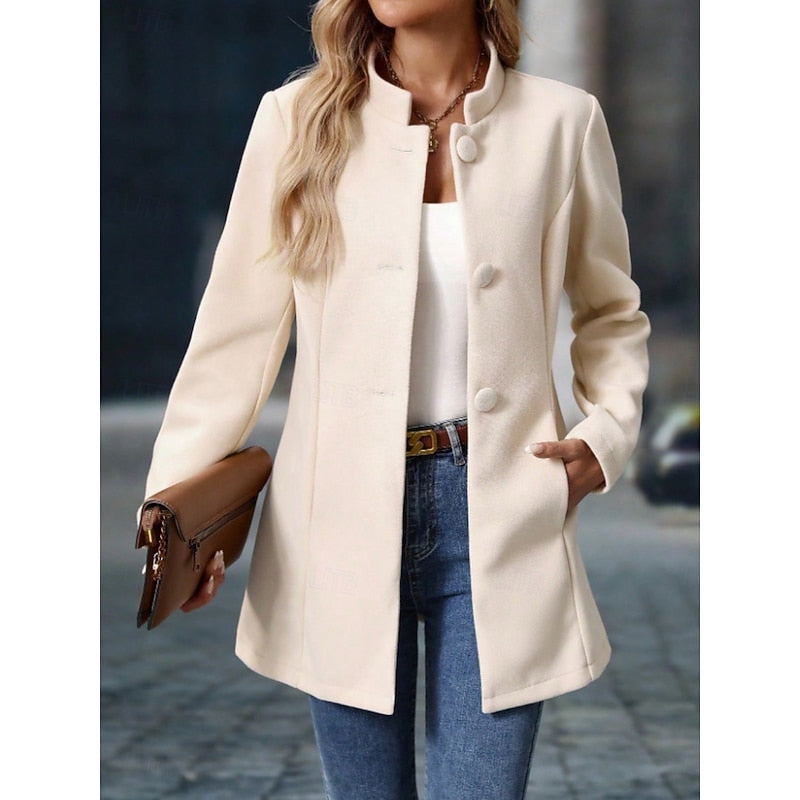 Ida Falck | Eleganter Mantel mit Stehkragen in Creme