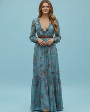 Rosalinde Navarro | Boho maxi-kjole med blomsterbroderi og lange ærmer til kvinder