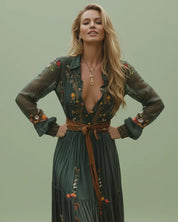 Rosalinde Navarro | Boho maxi-kjole med blomsterbroderi og lange ærmer til kvinder