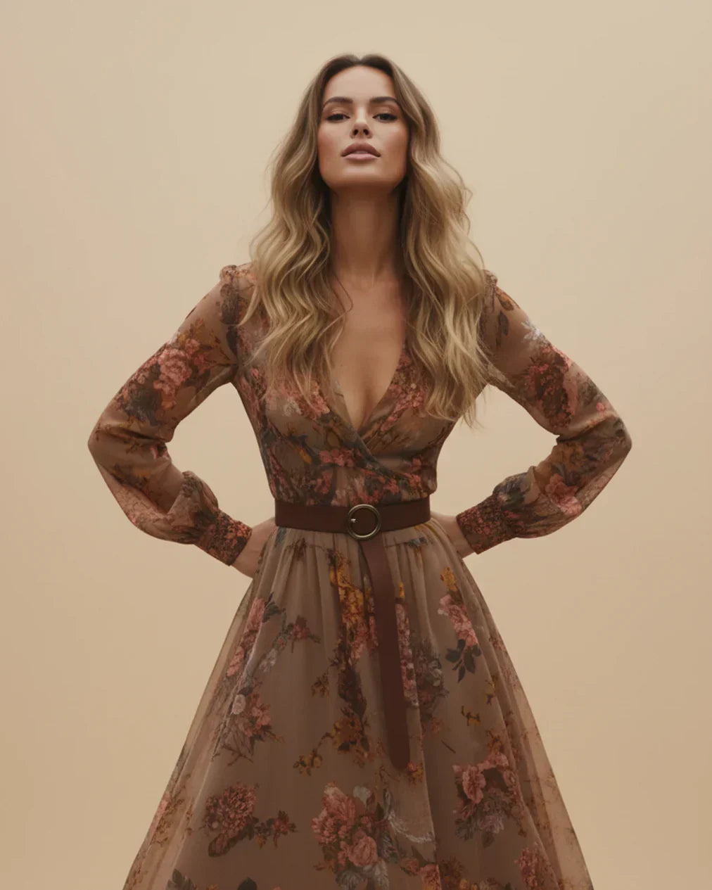 Rosalinde Navarro | Boho maxi-kjole med blomsterbroderi og lange ærmer til kvinder