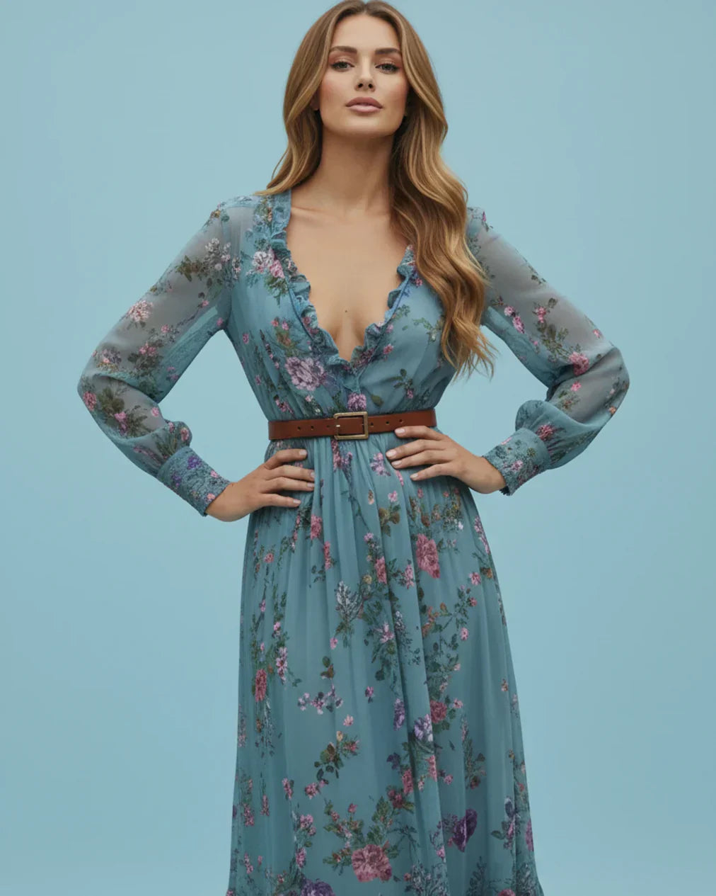 Rosalinde Navarro | Boho maxi-kjole med blomsterbroderi og lange ærmer til kvinder