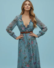 Rosalinde Navarro | Boho maxi-kjole med blomsterbroderi og lange ærmer til kvinder