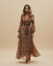 Rosalinde Navarro | Boho maxi-kjole med blomsterbroderi og lange ærmer til kvinder
