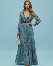 Rosalinde Navarro | Boho maxi-kjole med blomsterbroderi og lange ærmer til kvinder