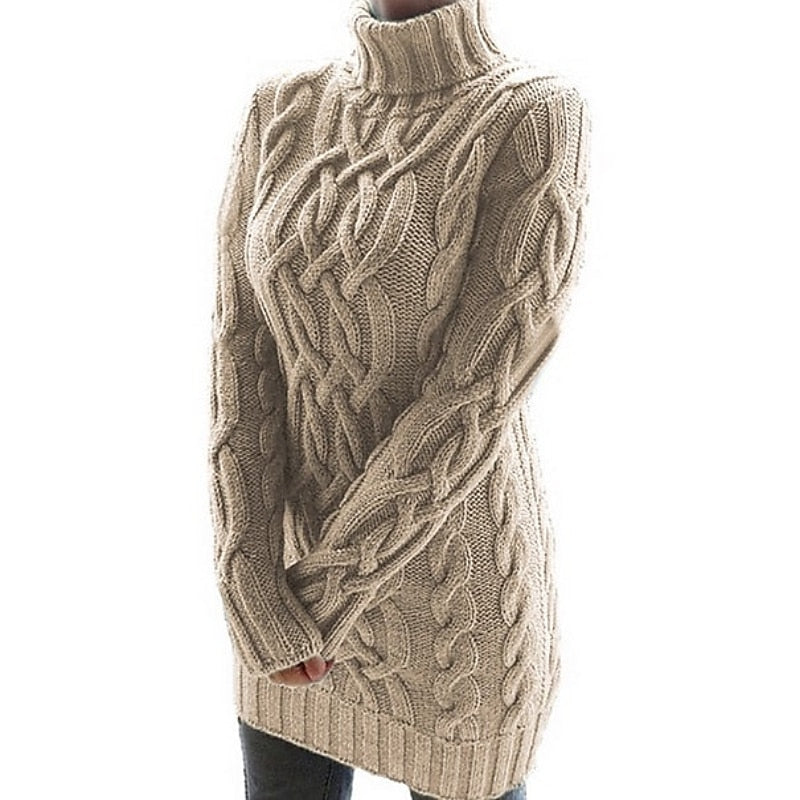 Helle Jespersen | Cable-strikket turtleneck-sweaterkjole i mini-længde