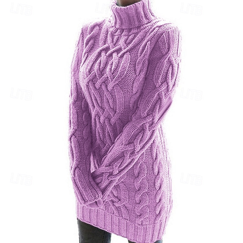 Helle Jespersen | Cable-strikket turtleneck-sweaterkjole i mini-længde