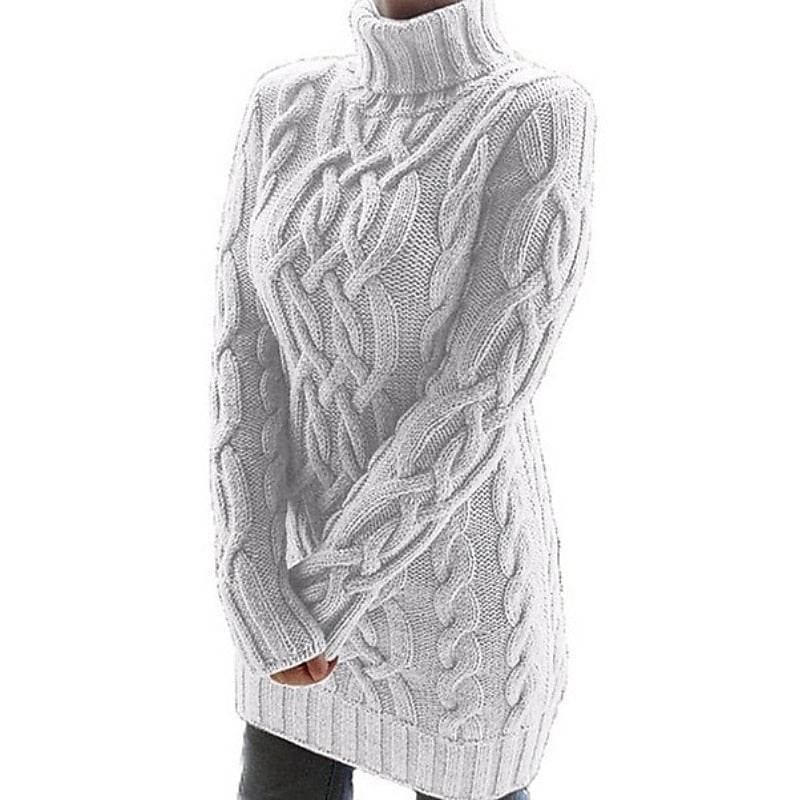 Helle Jespersen | Cable-strikket turtleneck-sweaterkjole i mini-længde